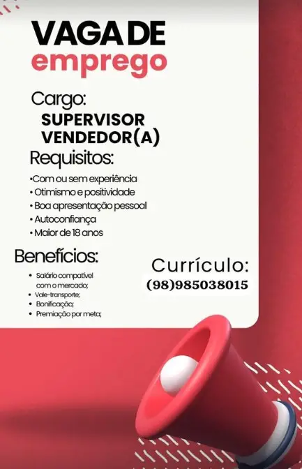 1 Vaga de emprego para Supervisor Vendedor sem experiência no Segmento comercial em 09/09