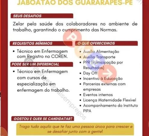1 Vaga de emprego para Técnico De Enfermagem sem experiência na empresa Viana e Moura em 06/09