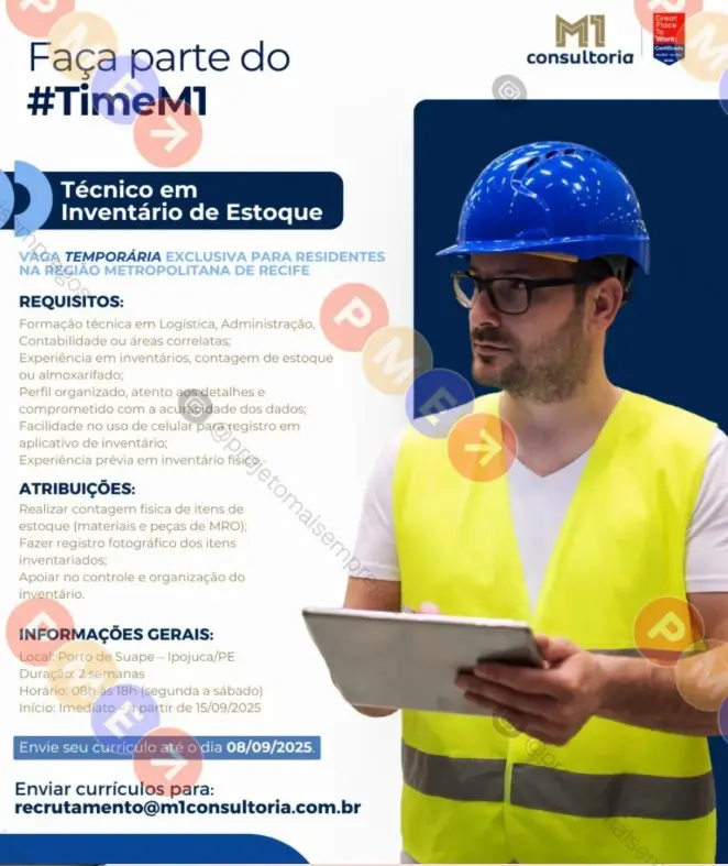 1 Vaga de emprego para Técnico De Inventário De Estoque na empresa M1 Engenharia em 06/09