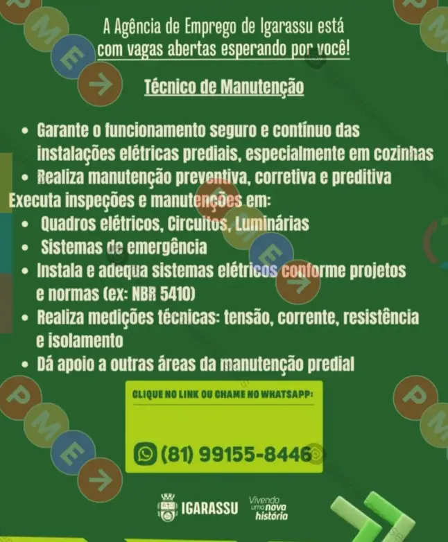 1 Vaga de emprego para Técnico De Manutenção na empresa Agência de Empregos de Igarassu em 06/09