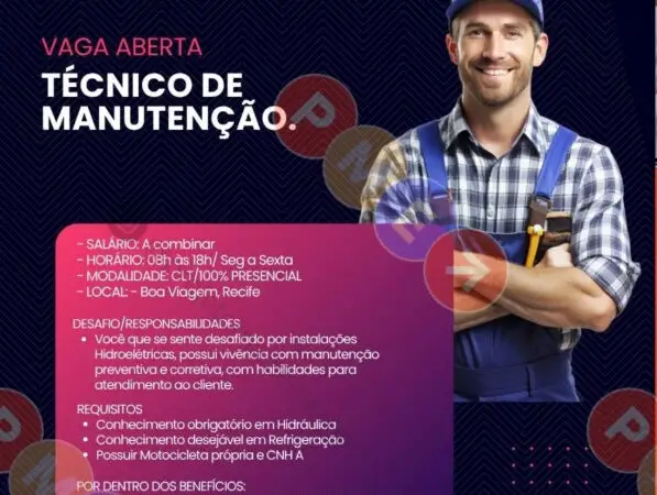 1 Vaga de emprego para Técnico sem experiência no Segmento de manutenção em 06/09