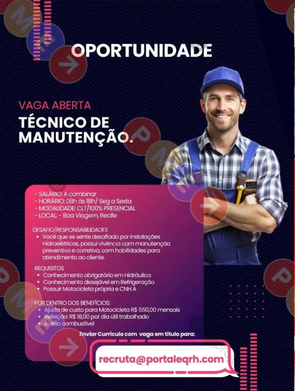 1 Vaga de emprego para Técnico sem experiência no Segmento de manutenção em 06/09