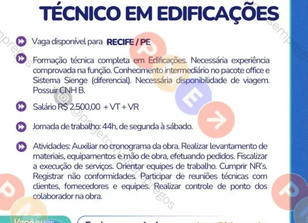 1 Vaga de emprego para Técnico De Edificações na empresa IEL em 06/09