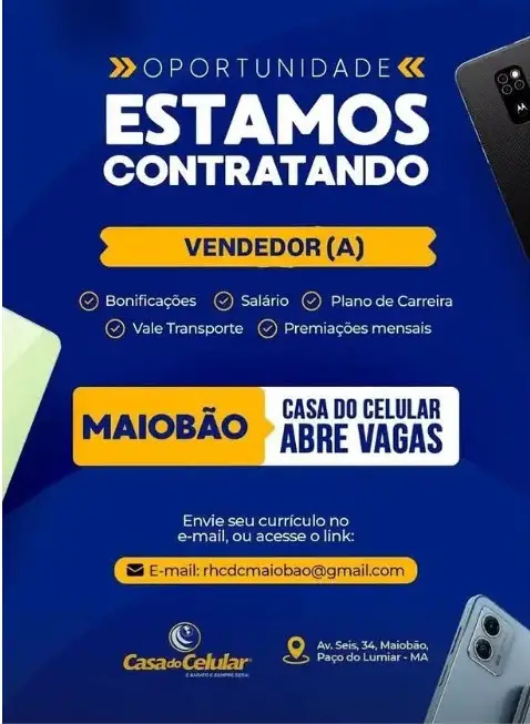 1 Vaga de emprego para Vendedor na empresa Casa do Celular em 06/09