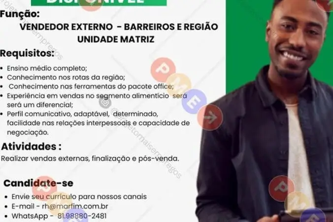 1 Vaga de emprego para Vendedor Externo sem experiência na empresa Marfim em 06/09