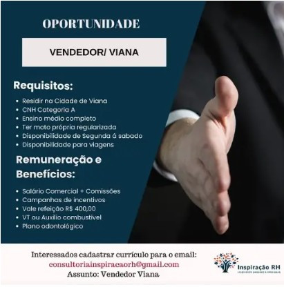 1 Vaga de emprego para Vendedor sem experiência na empresa Inspiração RH em 08/09