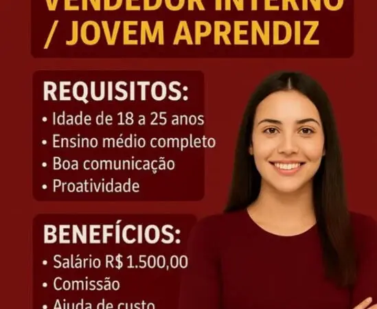 2 Vagas de emprego para Vendedor E Jovem Aprendiz sem experiência no Segmento comercial em 06/09