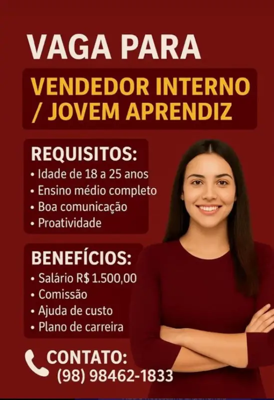 2 Vagas de emprego para Vendedor E Jovem Aprendiz sem experiência no Segmento comercial em 06/09
