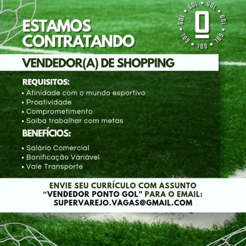 1 Vaga de emprego para Vendedor De Shopping sem experiência na empresa Gol 19 em 08/09