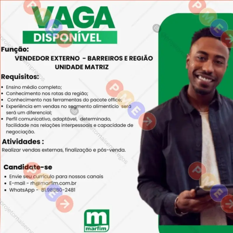 1 Vaga de emprego para Vendedor Externo sem experiência na empresa Marfim em 08/09