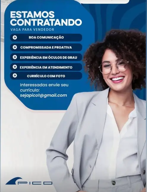 1 Vaga de emprego para Vendedor na empresa Ótica Pico em 09/09