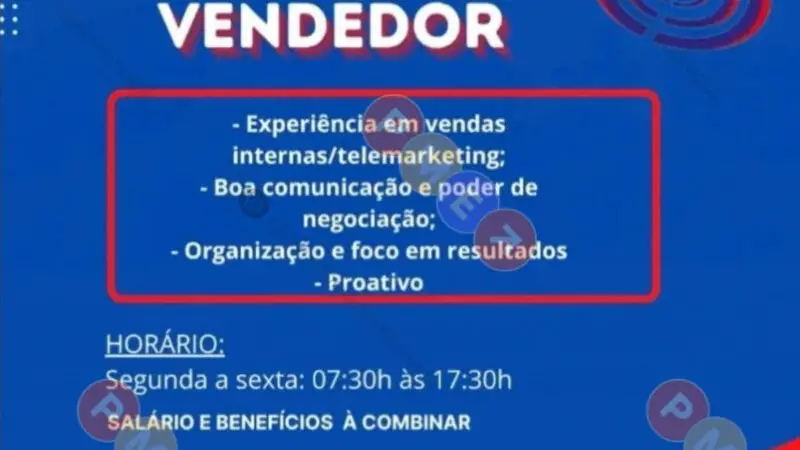 1 Vaga de emprego para Vendedor no Segmento comercial em 08/09