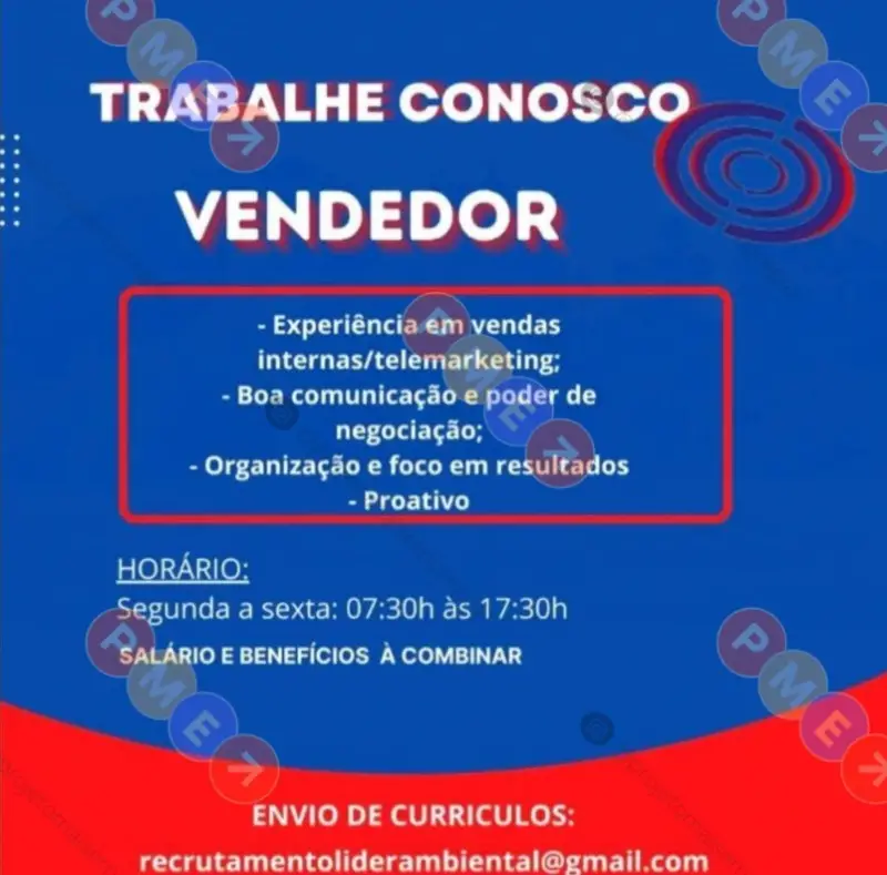 1 Vaga de emprego para Vendedor no Segmento comercial em 08/09