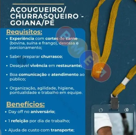 2 Vagas de emprego para Açougueiro, Churrasqueiro no Segmento alimentício em 09/09