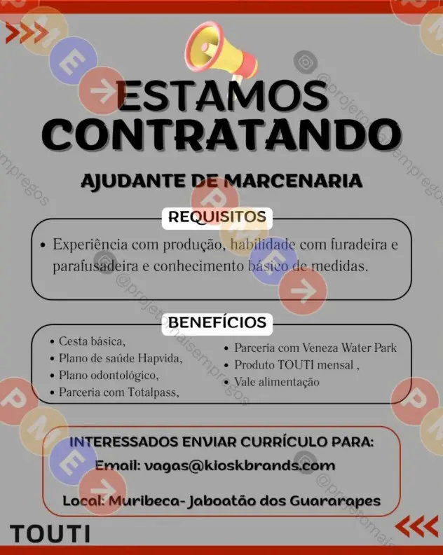 1 Vaga de emprego para Ajudante De Marcenaria na empresa Touti Cosmetics em 10/09