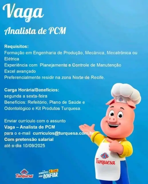 1 Vaga de emprego para Analista De Pcm na empresa Turquesa em 08/09