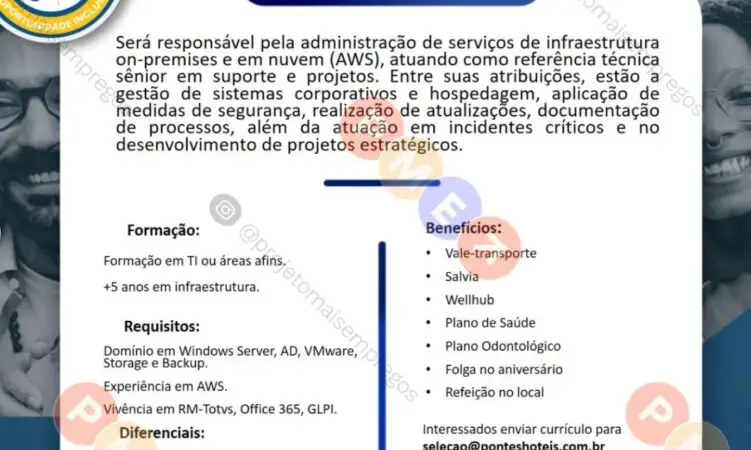 1 Vaga de emprego para Analista De Infraestrutura na empresa Hotel Pontes em 09/09