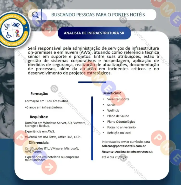 1 Vaga de emprego para Analista De Infraestrutura na empresa Hotel Pontes em 09/09