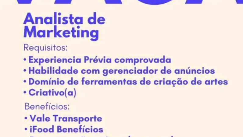 1 Vaga de emprego para Analista no Segmento de Marketing em 10/09