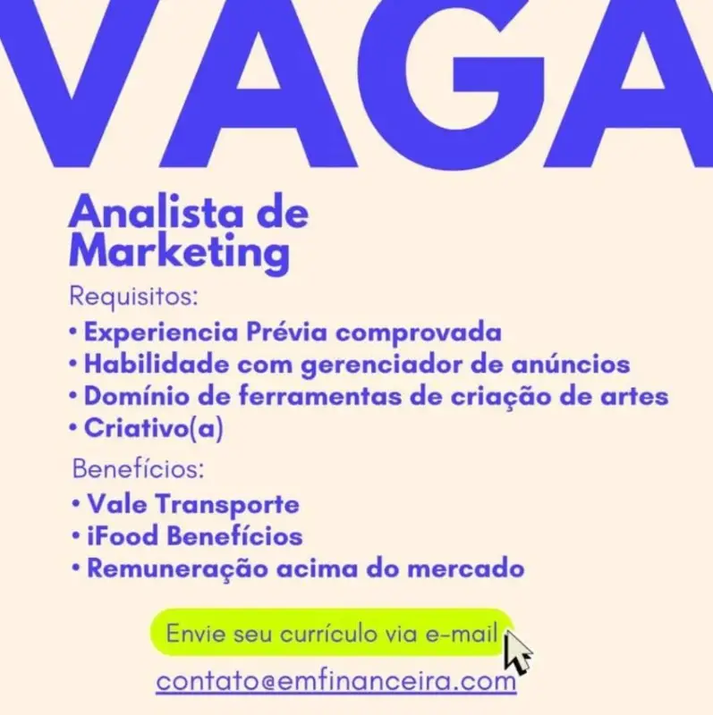 1 Vaga de emprego para Analista no Segmento de Marketing em 10/09