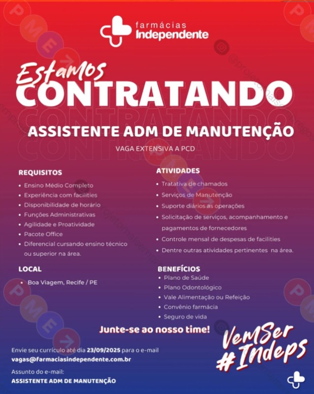 1 Vaga de emprego para Assistente Administrativo na empresa Farmácia Independente em 19/09