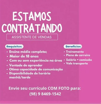 1 Vaga de emprego para Assistente De Vendas sem experiência no Segmento comercial em 11/09