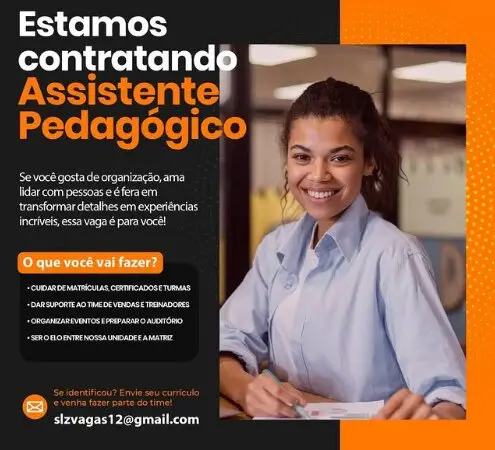 1 Vaga de emprego para Assistente Pedagógico no Segmento escolar em 10/09