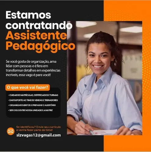 1 Vaga de emprego para Assistente Pedagógico no Segmento escolar em 10/09