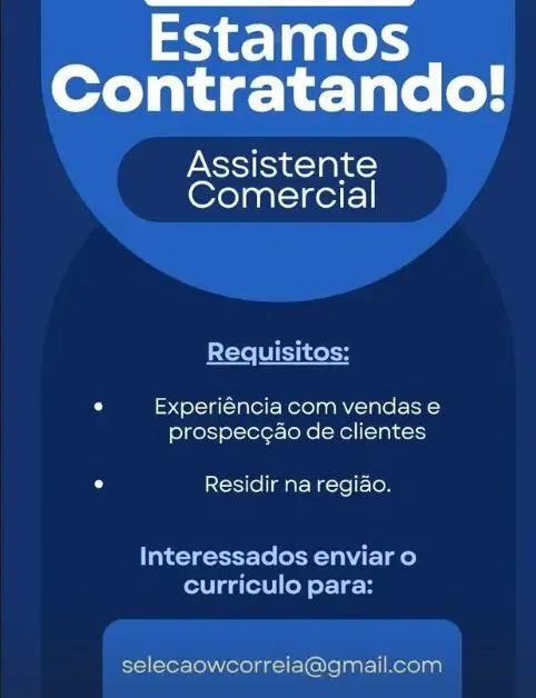 1 Vaga de emprego para Assistente no Segmento comercial em 10/09