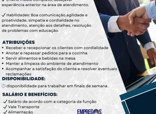 1 Vaga de emprego para Atendente sem experiência na empresa Restaurante Casa dos Frios em 08/09
