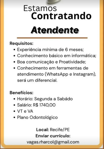 1 Vaga de emprego para Atendente na empresa Zhar em 27/09