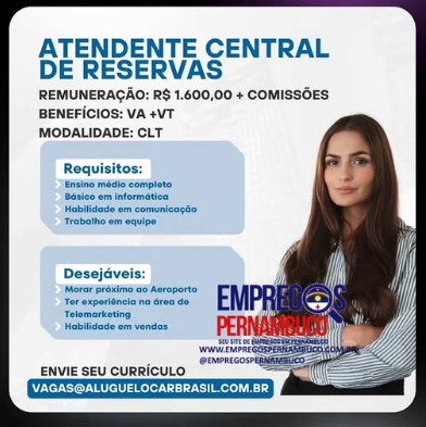 1 Vaga de emprego para Atendente Central De Reservas sem experiência na empresa Locar Brasil em 26/09