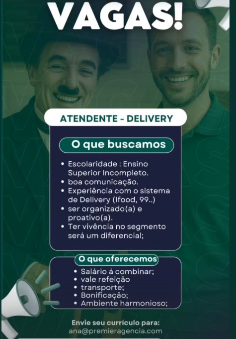 1 Vaga de emprego para Atendente De Delivery no Segmento alimentício em 18/09