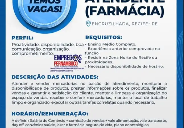1 Vaga de emprego para Atendente De Farmácia na empresa B e R Consultoria em 08/09