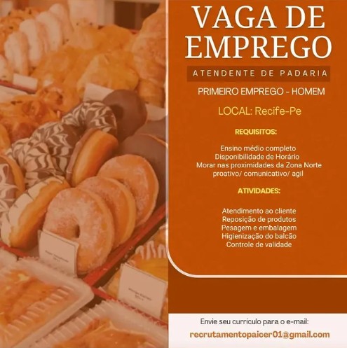 1 Vaga de emprego para Atendente De Padaria Masculino sem experiência no Segmento alimentício em 18/09