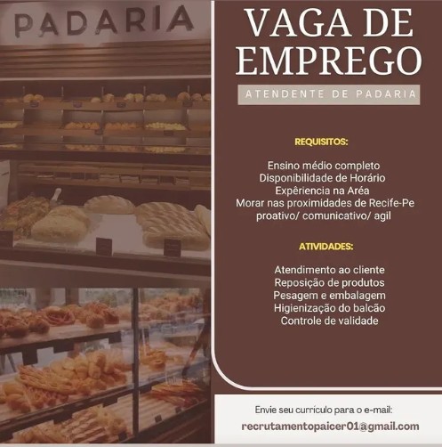 1 Vaga de emprego para Atendente De Padaria no Segmento alimentício em 18/09