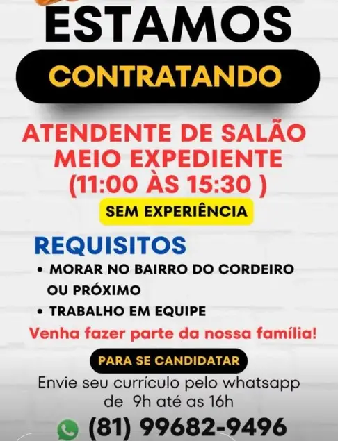 1 Vaga de emprego para Atendente De Salão Meio Expediente sem experiência na empresa Restaurante Charque Gourmet em 10/09