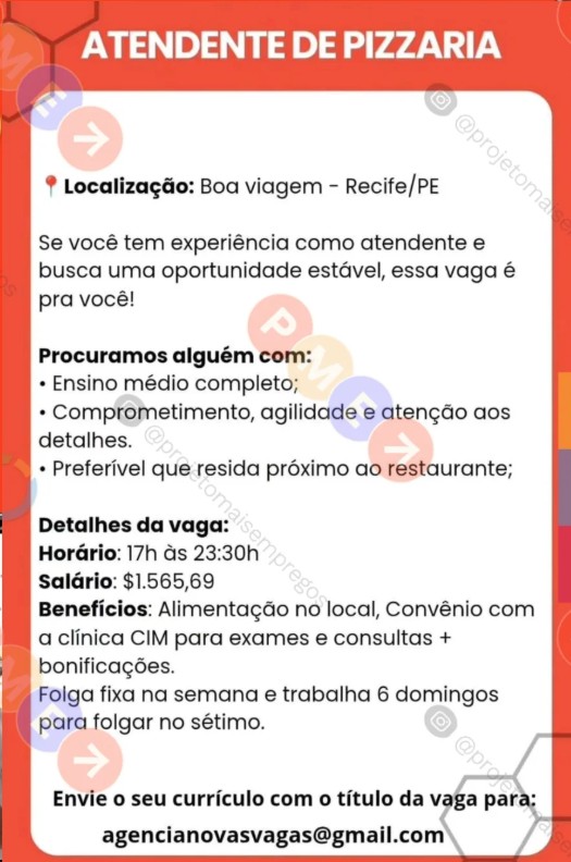 1 Vaga de emprego para Atendente no Segmento alimentício em 25/09