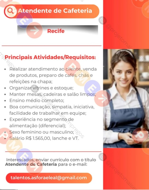 1 Vaga de emprego para Atendente sem experiência no Segmento alimentício em 26/09