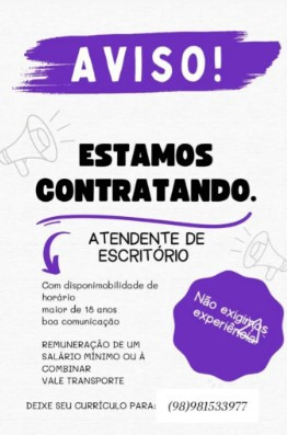 1 Vaga de emprego para Atendente sem experiência no Segmento de escritório em 12/09