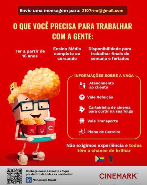 1 Vaga de emprego para Atendimento Ao Cliente sem experiência na empresa Cinema Cinemark em 18/09