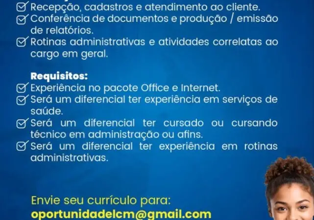 1 Vaga de emprego para Auxiliar Administrativo na empresa Laboratório Correa Mendes em 10/09