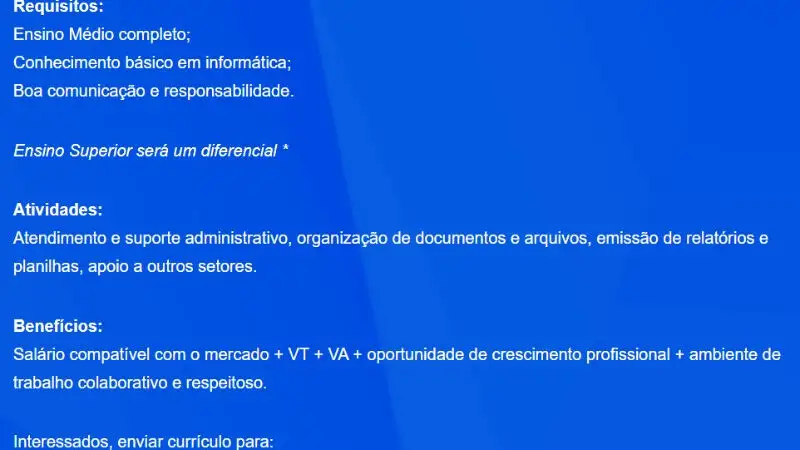 1 Vaga de emprego para Auxiliar Administrativo sem experiência na empresa Litígio em 10/09
