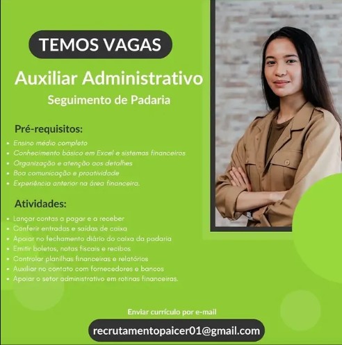 1 Vaga de emprego para Auxiliar Administrativo no Segmento alimentício em 27/09