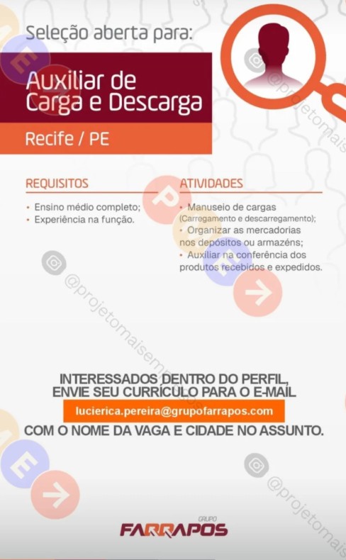 1 Vaga de emprego para Auxiliar De Carga E Descarga na empresa Farrapos em 22/09