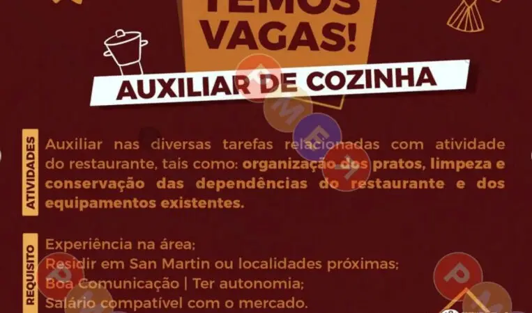 1 Vaga de emprego para Auxiliar De Cozinha na empresa Restaurante Xodó Nordestino em 10/09
