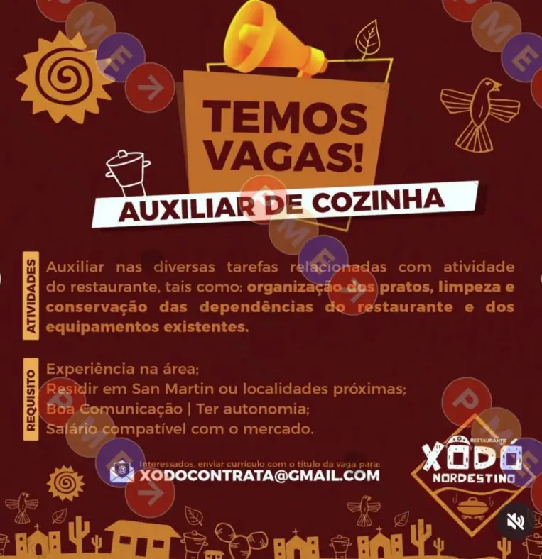1 Vaga de emprego para Auxiliar De Cozinha na empresa Restaurante Xodó Nordestino em 10/09