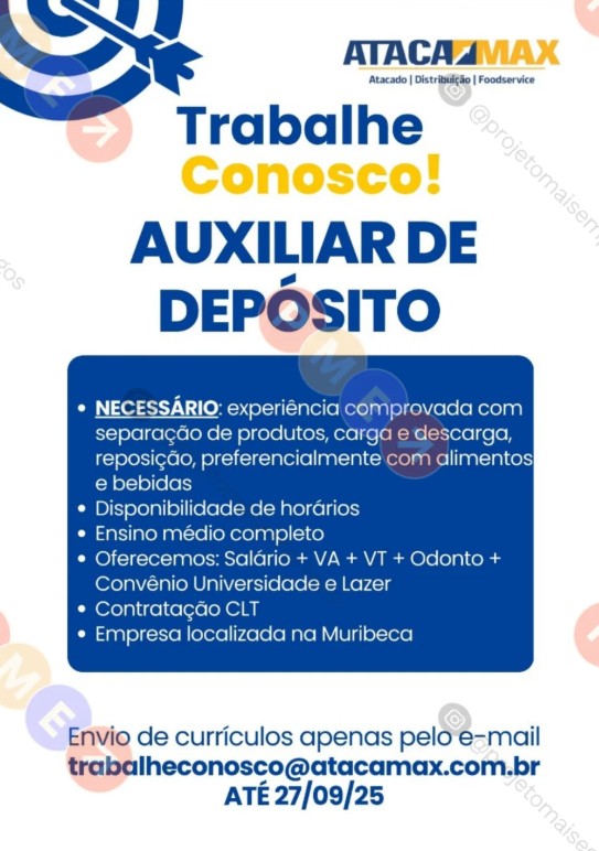 1 Vaga de emprego para Auxiliar De Depósito na empresa Ataca Max em 25/09