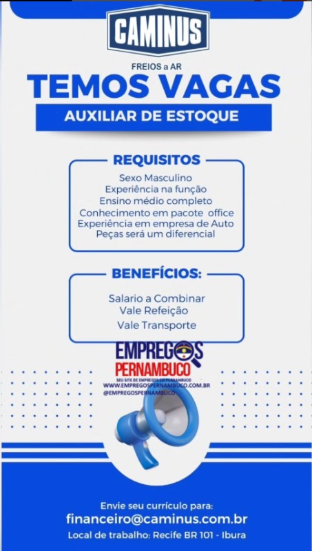 1 Vaga de emprego para Auxiliar De Estoque na empresa Caminus em 18/09