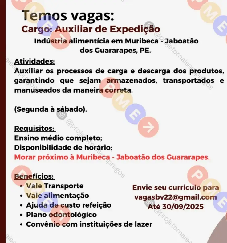 1 Vaga de emprego para Auxiliar De Expedição sem experiência no Segmento alimentício em 10/09